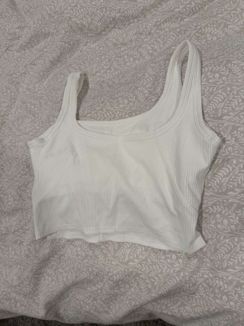 White Ribbed Tank Crop Top - Women's Basic - Picture 2 of 3